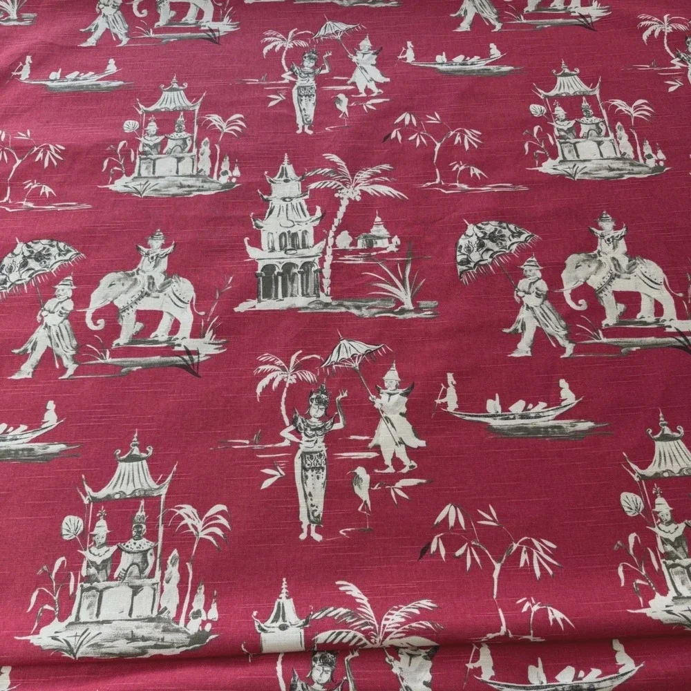 10 Yards Pagoda Road Upholstery Drapery Fabric in Azalea Chinoiserie Toile